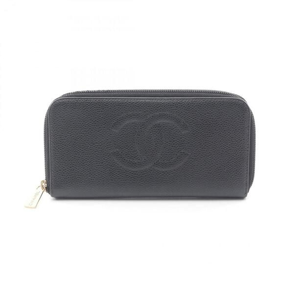 CHANEL Authentic Black Leather Logo Wallet - Picture 1 of 11